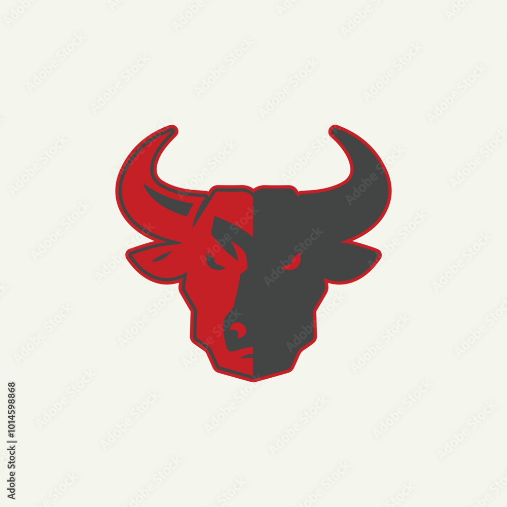 Logo illustration of a bull's head with a combination of black and red Logo illustration of a bull's head with a combination of black and red