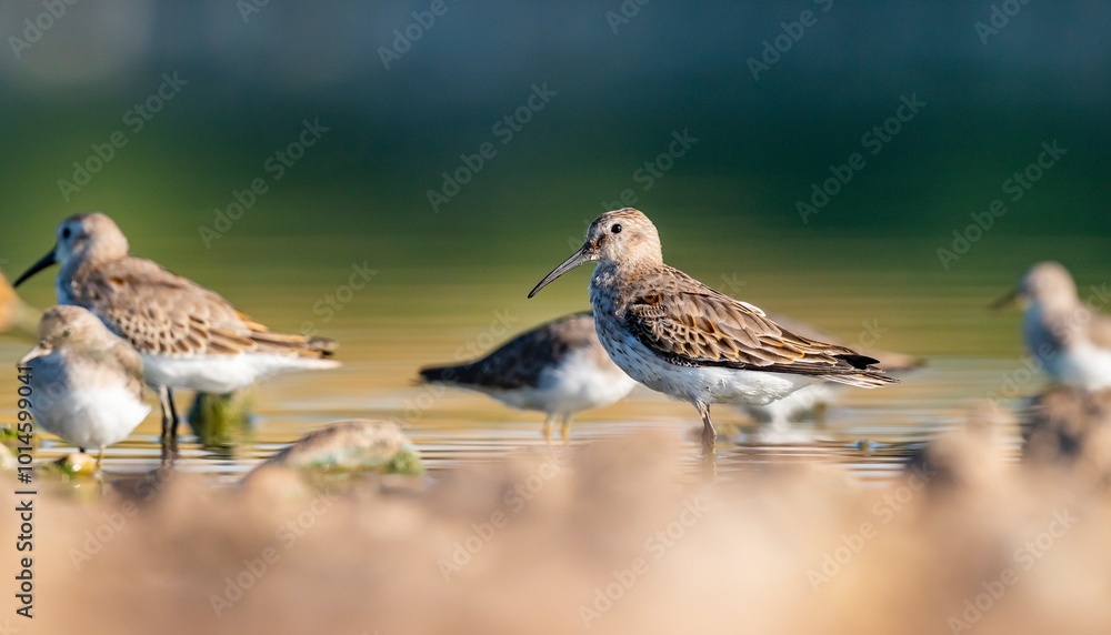 Fototapeta premium Dunlin (Calidris alpina) feeding in Kabaklı pond in Diyarbakır.