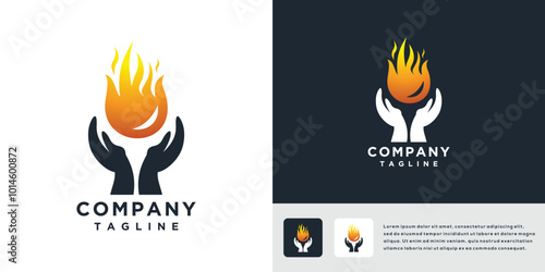 fire hand vector logo design illustration. icon logo hand with fire