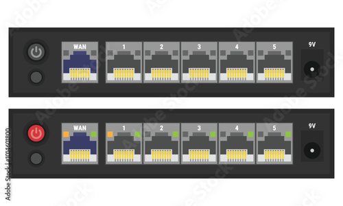 Ethernet switch with 6 ports. Vector illustration in flat style