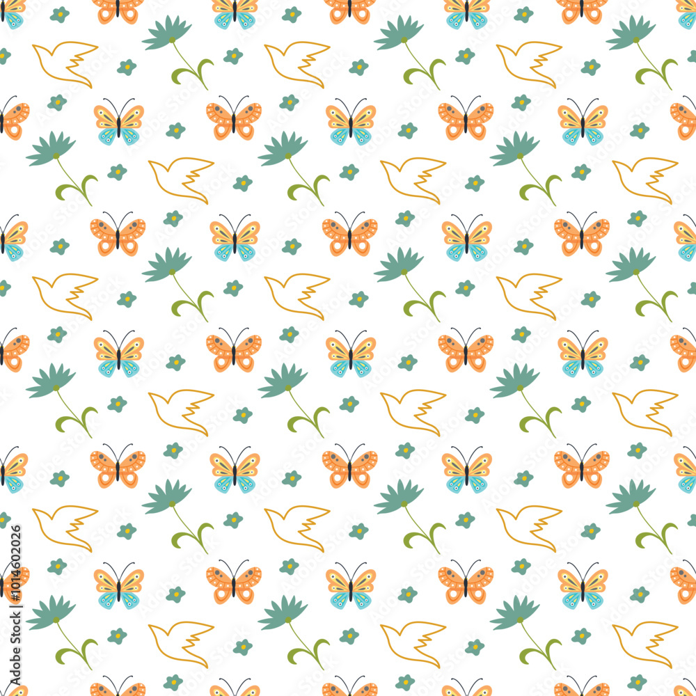 Birds And Butterflies Seamless Vector Pattern Design Birds And Butterflies Seamless Vector Pattern Design