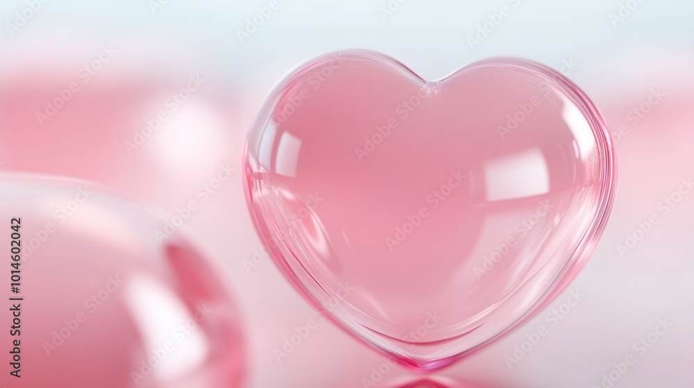 A heart made of clear plastic is surrounded by other hearts A heart made of clear plastic is surrounded by other hearts