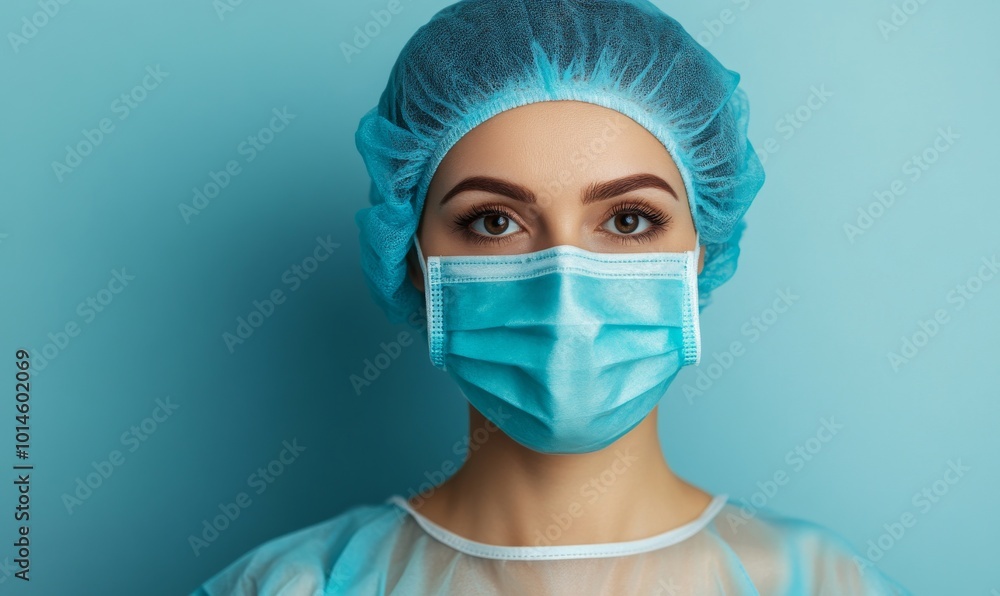 A dedicated healthcare professional wearing a protective mask and cap focuses intently on their task, showcasing commitment to patient care in a safe environment. A dedicated healthcare professional wearing a protective mask and cap focuses intently on their task, showcasing commitment to patient care in a safe environment.