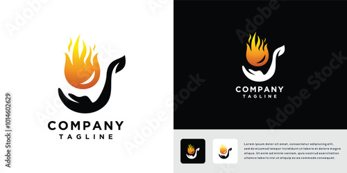 fire hand vector logo design illustration. icon logo hand with fire