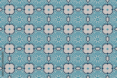 Light ethnic background, tribal cover design, banner. Geometric blue 3D pattern, embossing. Textured relief ornaments, arabesques, mandala of the East, Asia, India, Mexico, Aztec, Peru.