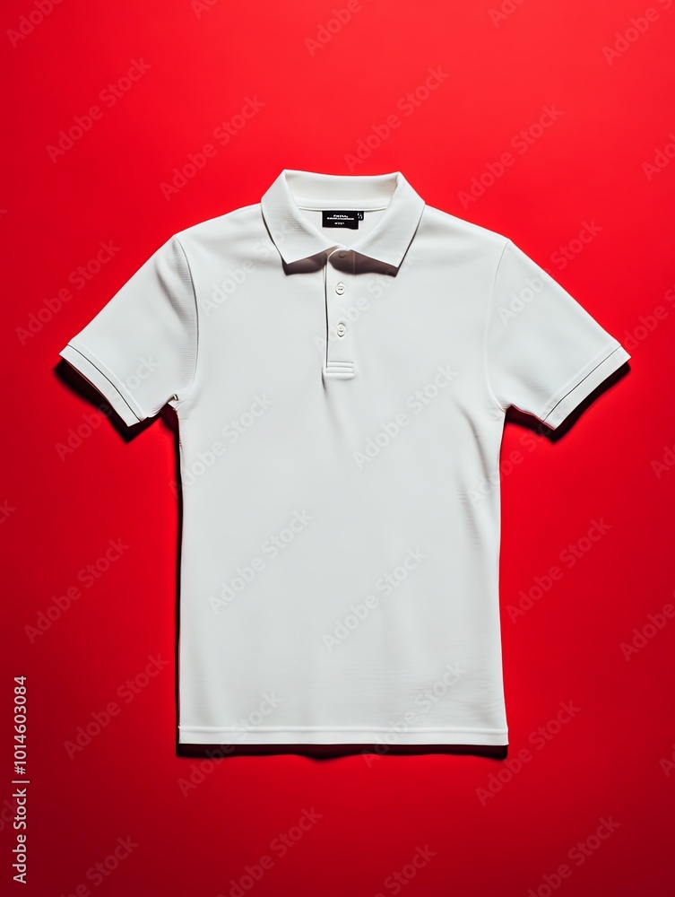 Minimalist white polo shirt on vibrant red background Minimalist white polo shirt on vibrant red background