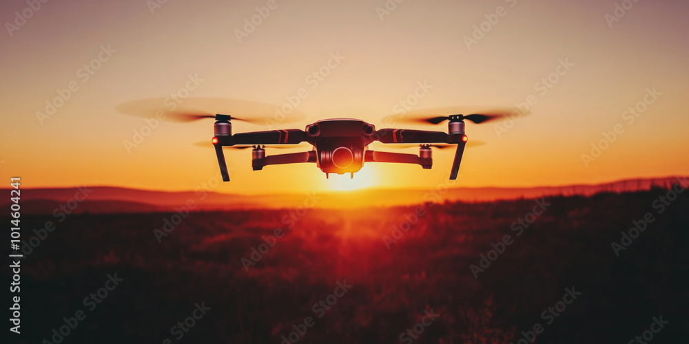 Drone over sunset field Drone over sunset field