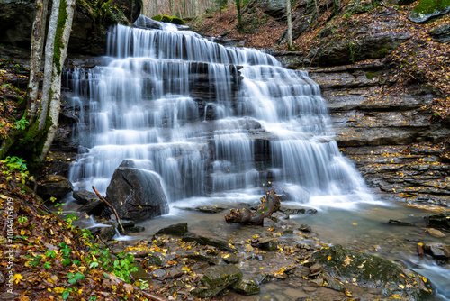 Foreste Casentinesi National Park, Badia Prataglia, Tuscany, Italy, Europe. The waterfall callad Le tre cascate.
