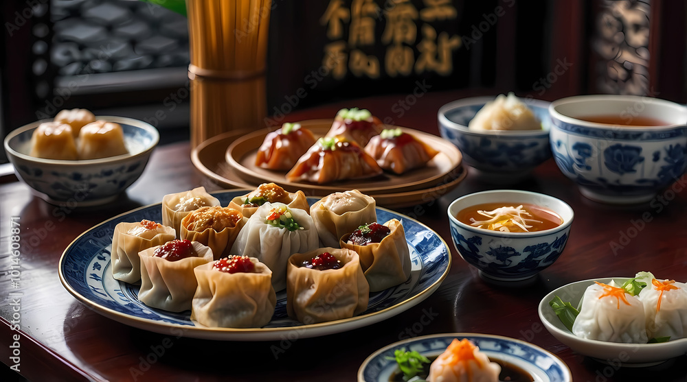 Dim Sum Feast With Assorted Dishes In Warm Golden Hour Light
Dim Sum Feast With Assorted Dishes In Warm Golden Hour Light