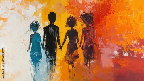 An abstract family drama painting illustration with colorful nuance and expressive brush strokes