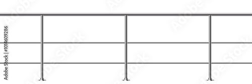 Metal fence with rails isolated on transparent background. Steel balcony with balustrades. Vector realistic 3D illustration of iron barrier, stairs balustrade for interior design.