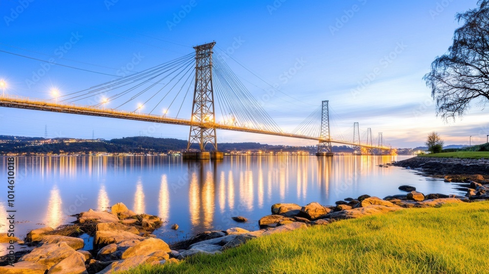 Obraz premium Tranquil Sunset at Scenic Cable-Stayed Bridge