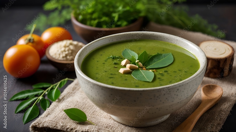 Healthy cream soup made of moringa oleifera leaves. Healthy cream soup made of moringa oleifera leaves.