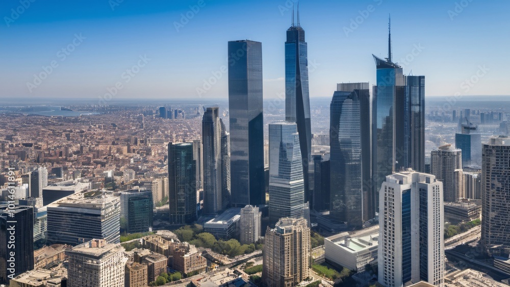 Vibrant Midday City Skyline Under Clear Blue Skies Vibrant Midday City Skyline Under Clear Blue Skies