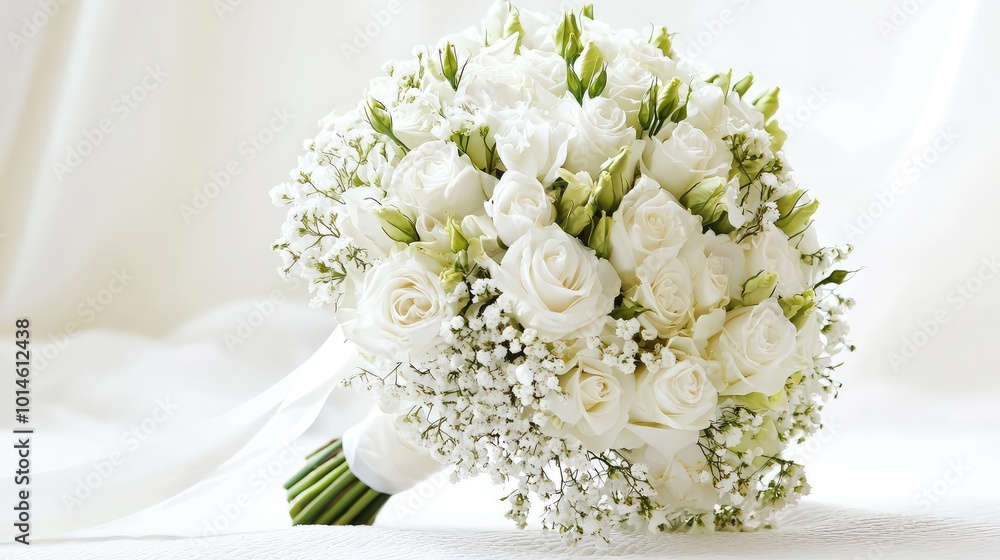 Elegant white bouquet featuring roses and delicate fillers, perfect for weddings or special occasions. A symbol of love and purity. Elegant white bouquet featuring roses and delicate fillers, perfect for weddings or special occasions. A symbol of love and purity.