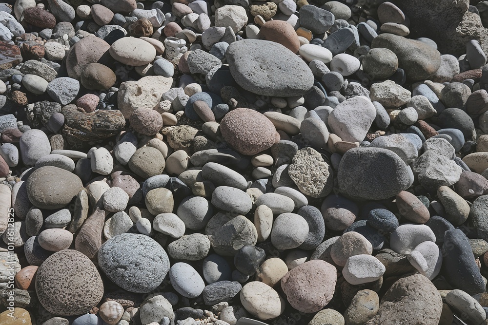 A close-up view of various smooth, rounded stones A close-up view of various smooth, rounded stones