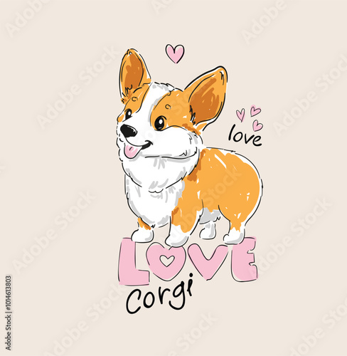 corgi hand drawn cute illustration vector kids print 