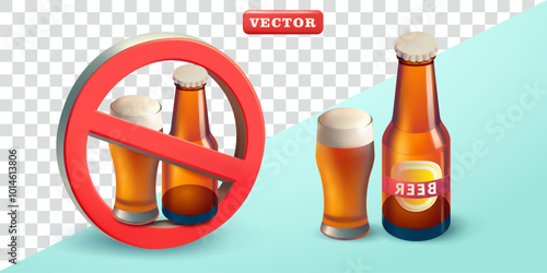 No Beer alcohol, 3d vector. Suitable for design elements and attention