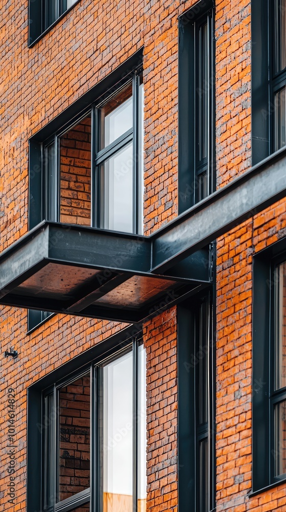 Obraz premium Modern apartment building with detailed brickwork and sleek balconies, showcasing urban architectural style and design.