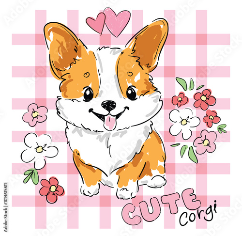 corgi hand drawn cute illustration vector kids print 