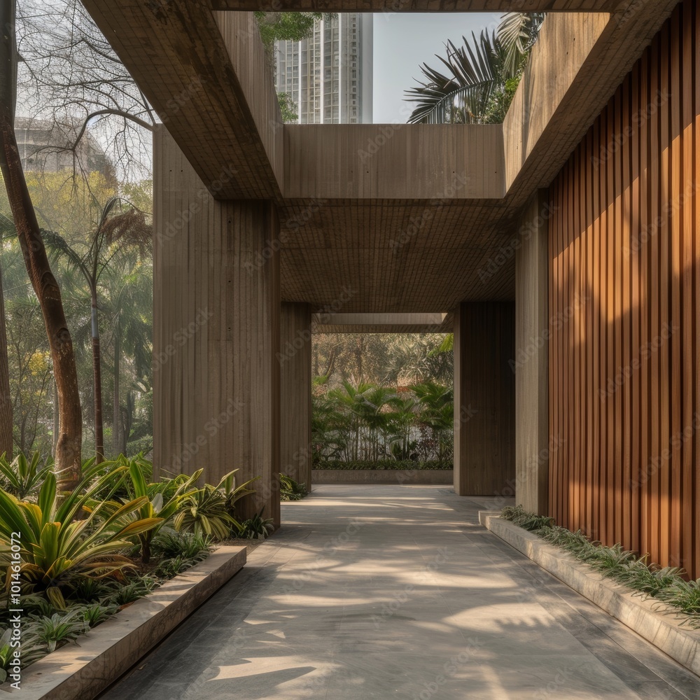 Elegant residential structure featuring a harmonious blend of stone and wood materials Elegant residential structure featuring a harmonious blend of stone and wood materials