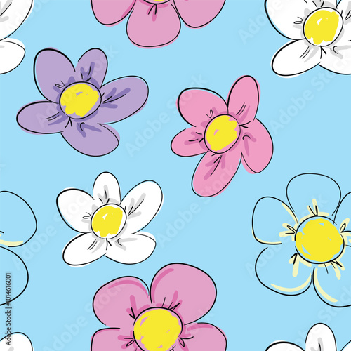 Seamless pattern Flowers Hand Drawn Vector illustration summer spring print