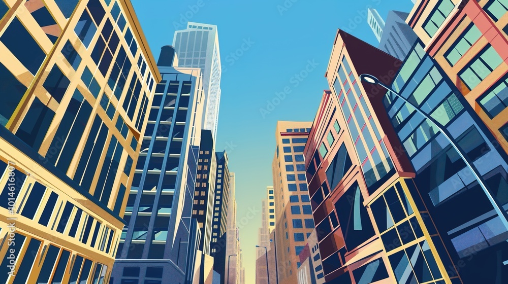 Obraz premium A high-rise cityscape showcasing the bustling financial district, representing growth, ambition,