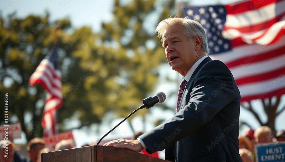Political Men An older male politician in formal attire delivering a speech on a ...