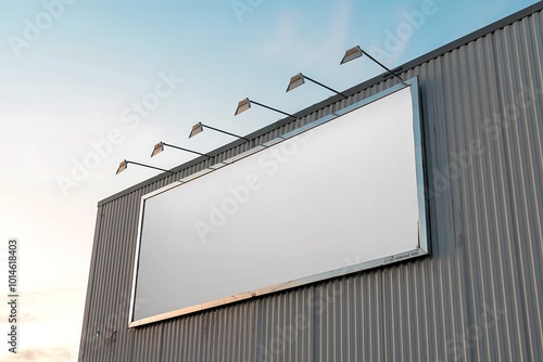 A photo of a large, rectangular billboard mounted on the side of a building