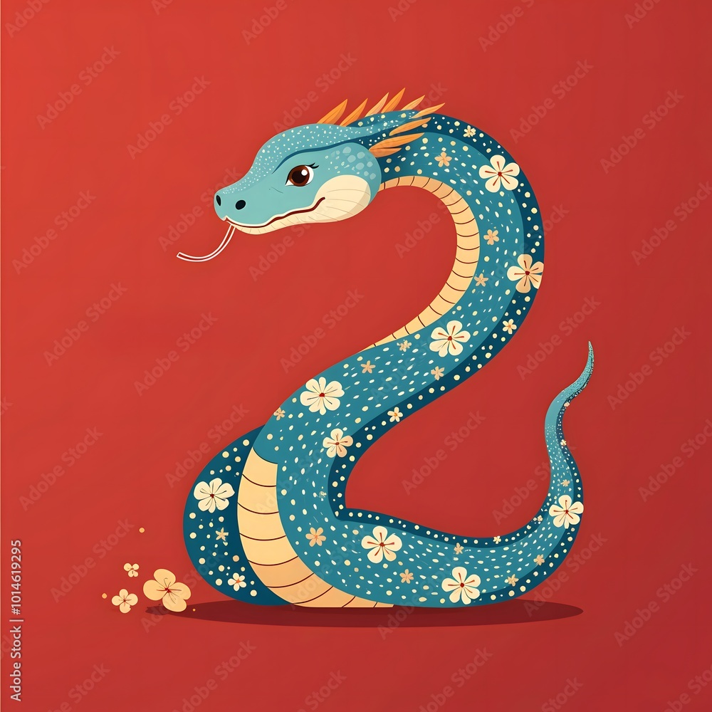 Fototapeta premium Illustration of a snake with floral patterns