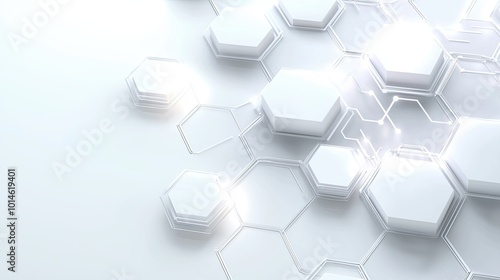 Fototapeta Naklejka Na Ścianę i Meble -  Modern white technology background with transparent hexagonal grid patterns and faint digital connections, perfect for high-tech visuals