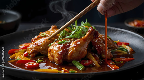 San Pei Chicken Stir Fry With Fresh Vegetables In Traditional Sauce photo