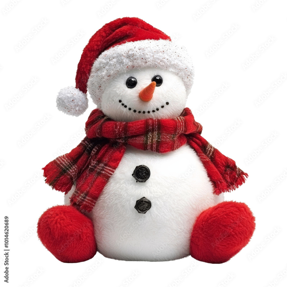 Adorable Plush Snowman Wearing a Red Hat and Scarf for Winter Decor Adorable Plush Snowman Wearing a Red Hat and Scarf for Winter Decor