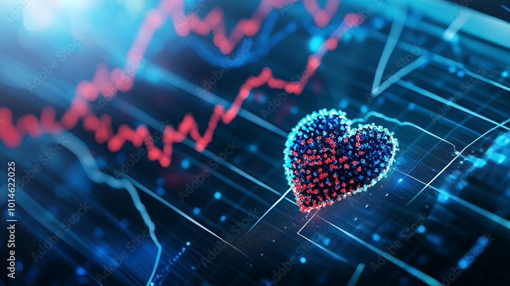 A digital heart graphic on a data chart, merging technology with ...