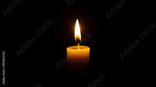 A candle is lit in a dark room