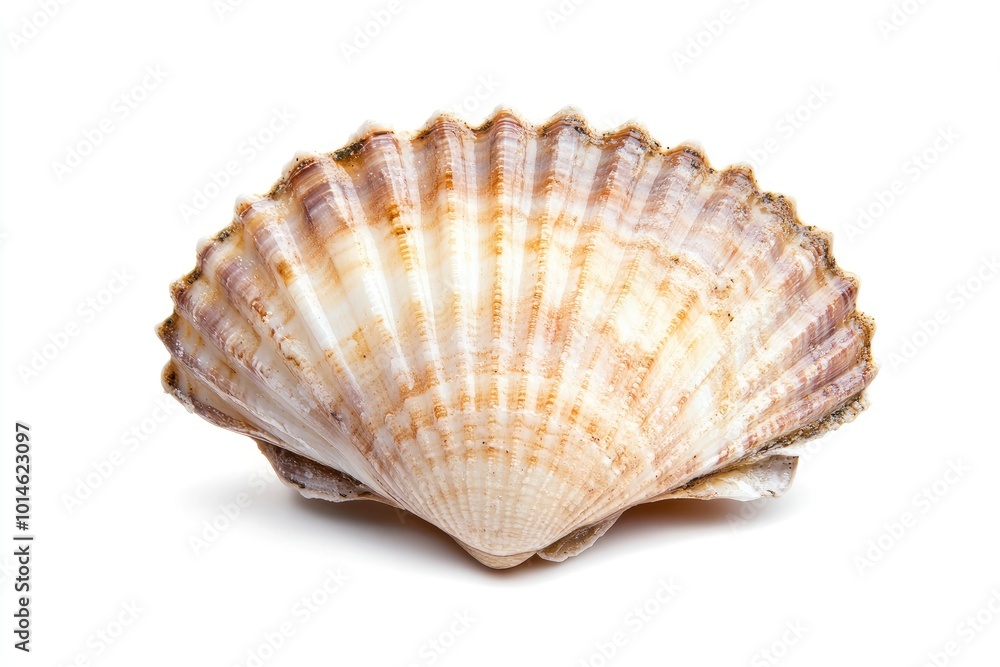 Raw scallop on white background - generative ai Raw scallop on white background - generative ai