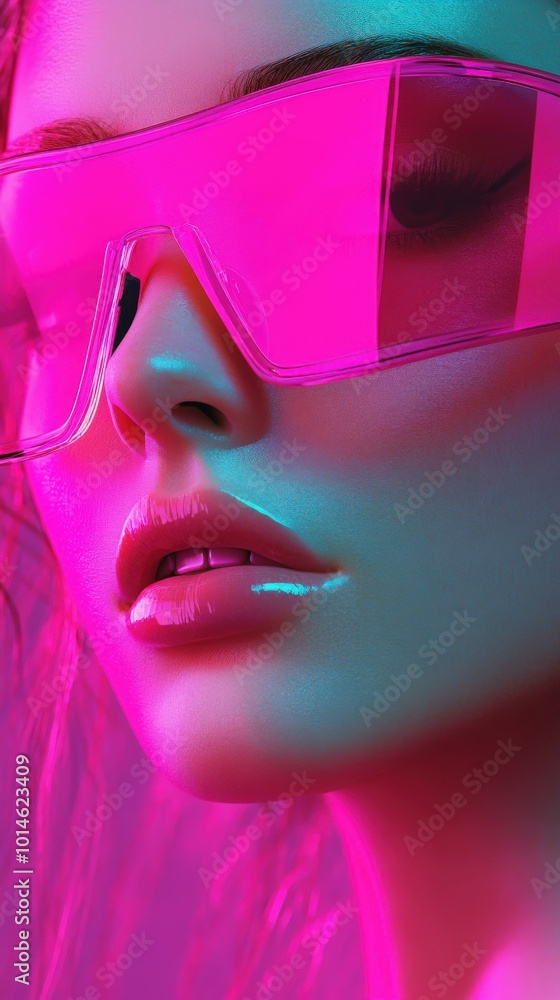 A vibrant portrait of a woman in a vaporwave setting A vibrant portrait of a woman in a vaporwave setting