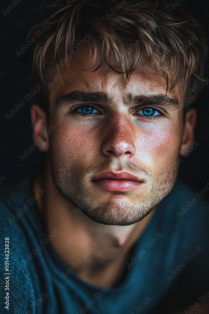 Athletic handsome man with striking blue eyes in a close-up portrait Athletic handsome man with striking blue eyes in a close-up portrait
