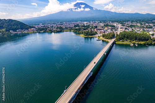 View of the lake Kawaguchi in Fujikawaguchiko in Yamanashi Prefecture near Mount Fuji, Japan photo