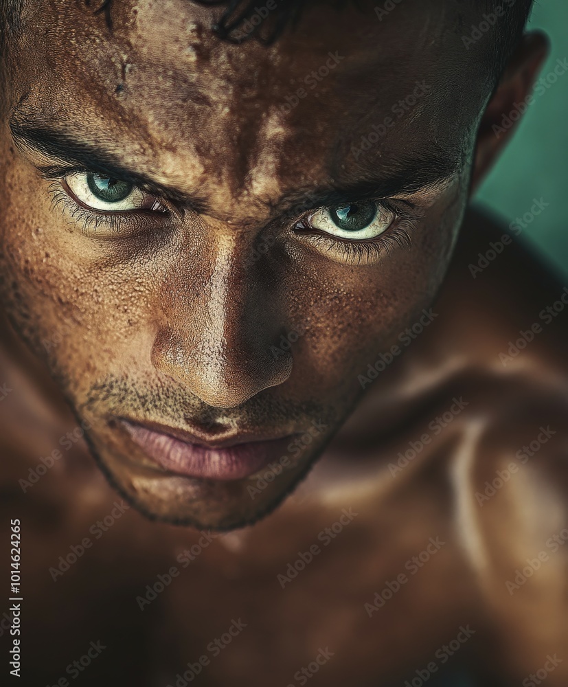 Portrait of an athletic man with intense gaze working out indoors Portrait of an athletic man with intense gaze working out indoors