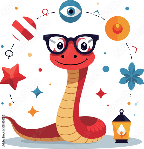 Playful Snake with Glasses Illustration