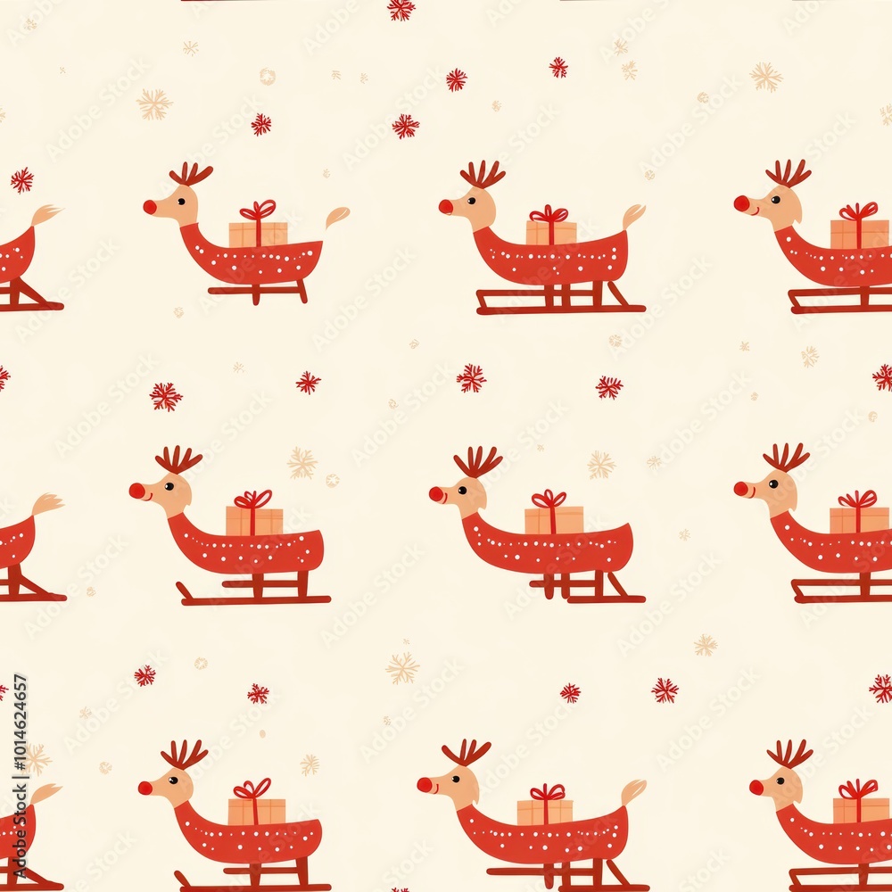 Fototapeta premium Seamless Cartoon Pattern with Reindeer and Gifts