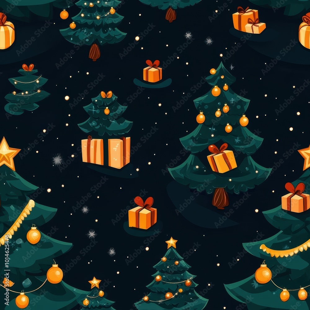 Seamless Cartoon Christmas Tree Pattern Design Seamless Cartoon Christmas Tree Pattern Design