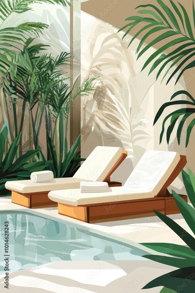 Fototapeta premium Relaxing spa environment illustrated in a modern poster design.