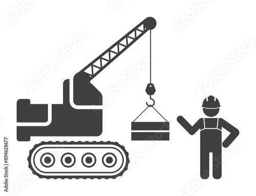 crane truck excavator with load weight and worker icon