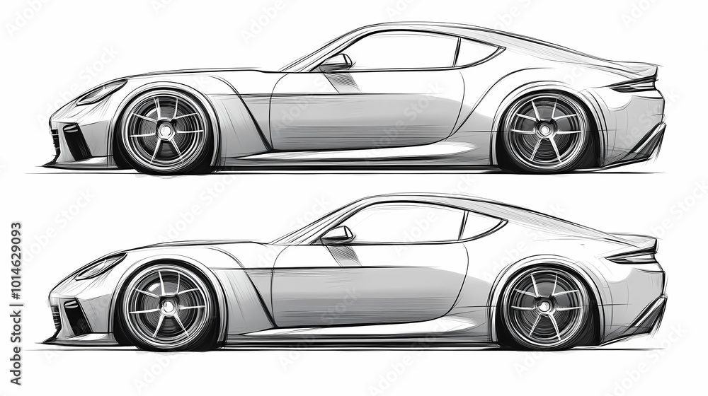 car thin line drawing different view set car thin line drawing different view set