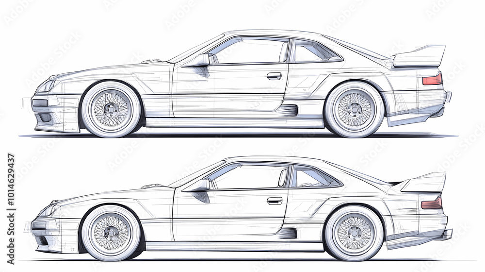 Obraz premium car thin line drawing different view set