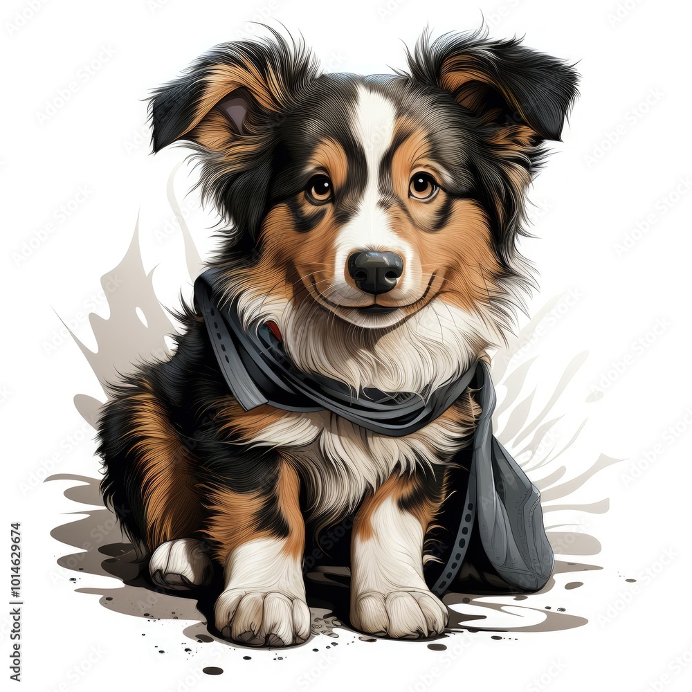 Adorable Shetland Sheepdog Puppy Illustration for Fashionable Graphic Tees Adorable Shetland Sheepdog Puppy Illustration for Fashionable Graphic Tees