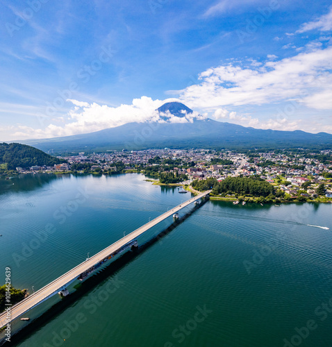 View of the lake Kawaguchi in Fujikawaguchiko in Yamanashi Prefecture near Mount Fuji, Japan photo