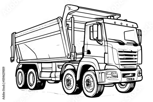  line drawing of a dump truck side view vector illustration 
